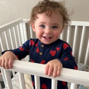 Navy Blue and Red Heart Kids One Piece Pajamas
